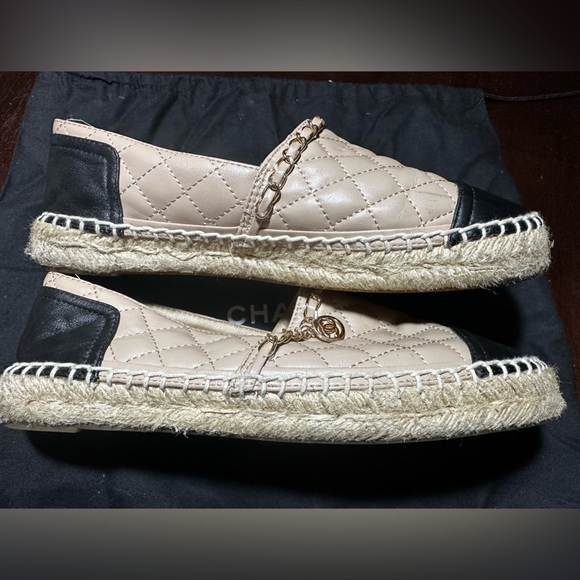 Pink/tan and black pleated pleather espadrilles size 8.5 - Picture 4 of 8